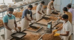 Sieving / screening line close-up